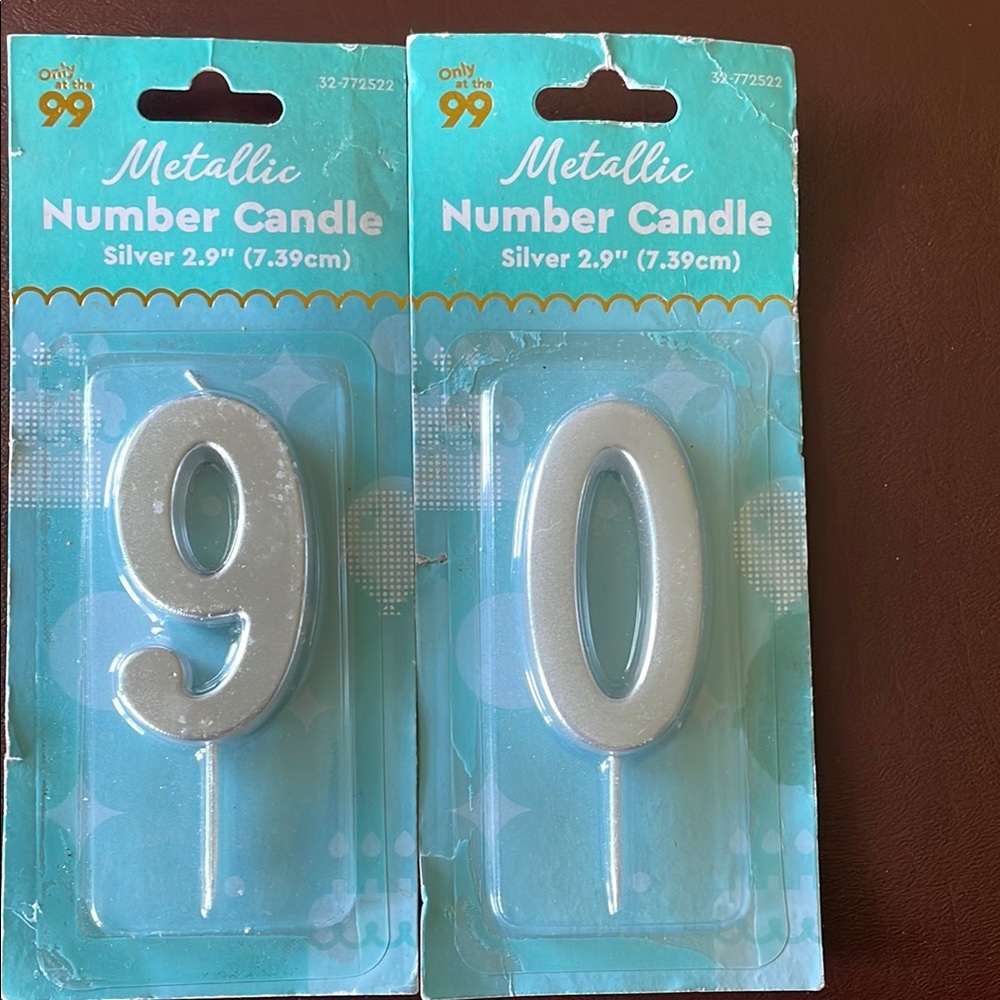 Metallic Silver Number Cake Candles 90th Birthday Celebration